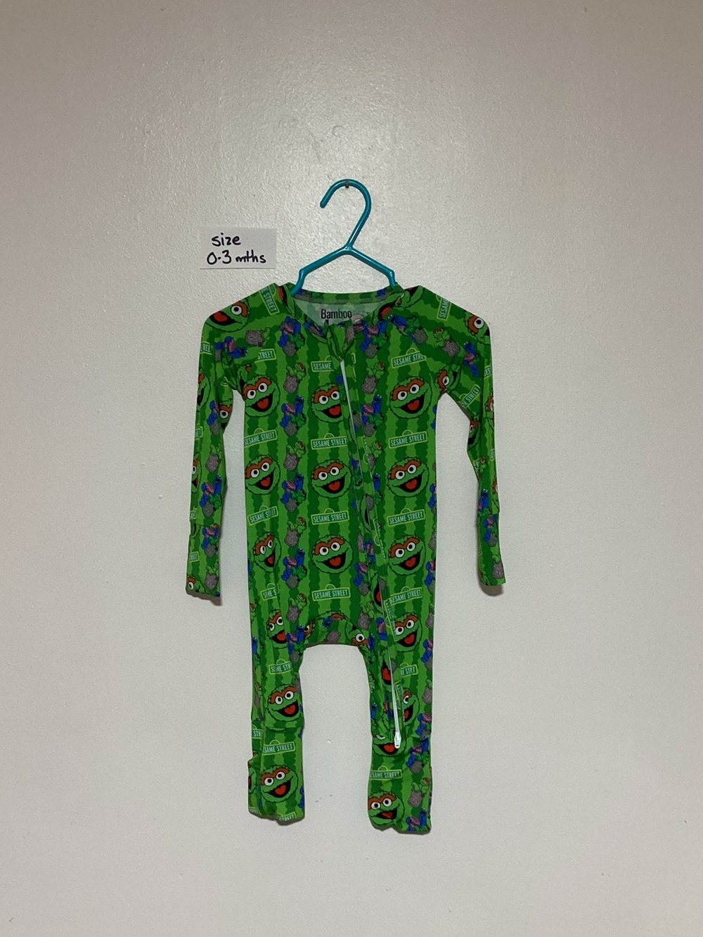 BAMBOO Green Oscar the Grouch All-Over Print Footie